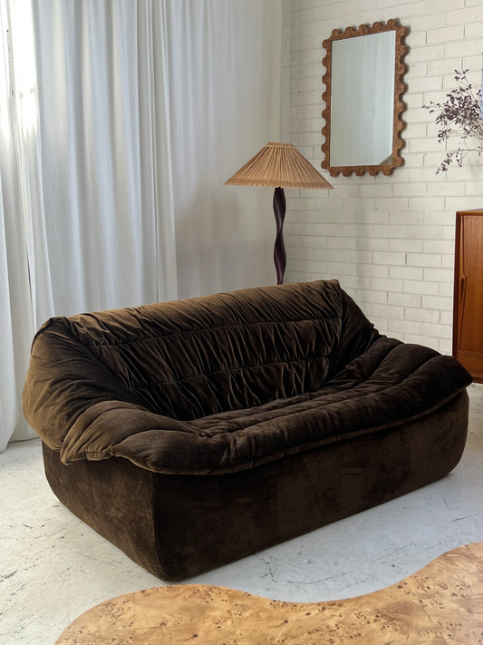 Restored Vintage Chocolate Velvet Sofa