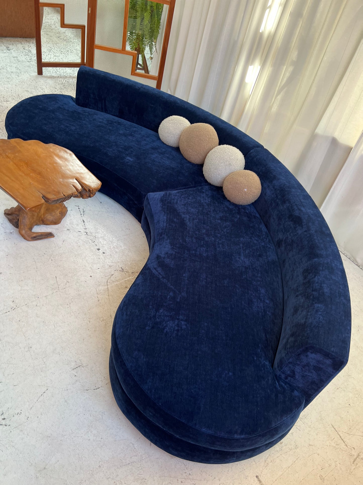 Bespoke Navy Velvet Curved Modular Sofa