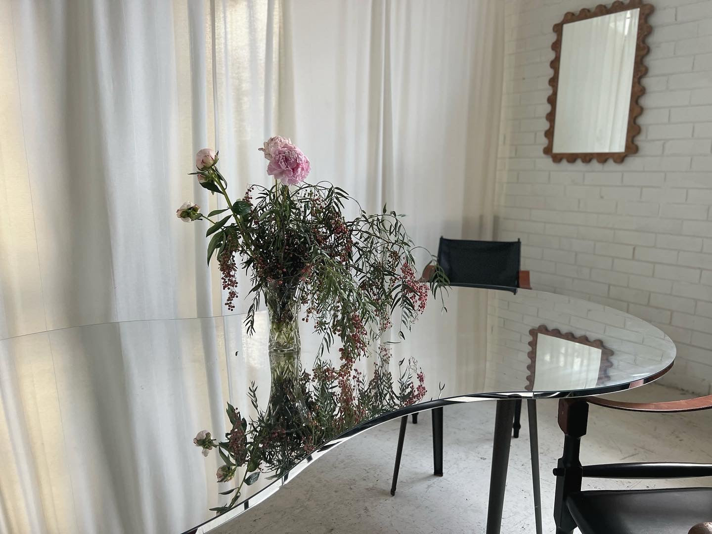 Large Custom Curved Mirrored Table