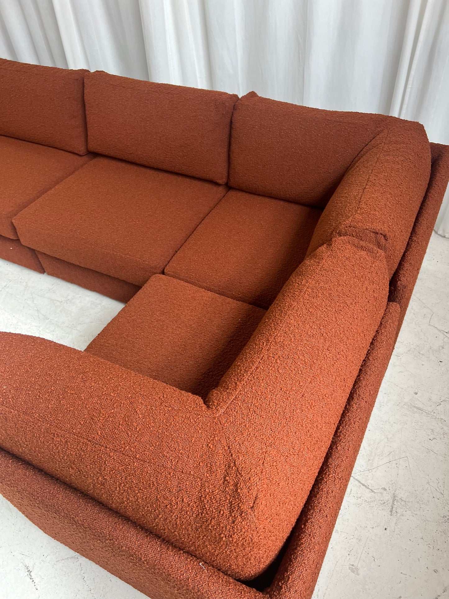 - Restored Bespoke Rust Boucle Modular Sofa and Armchair Set