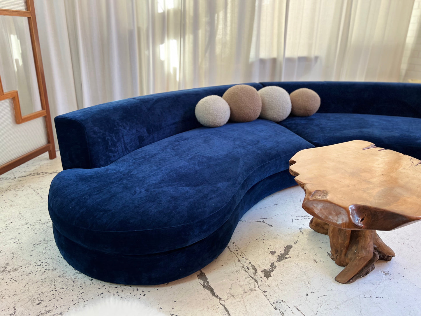 Bespoke Navy Velvet Curved Modular Sofa