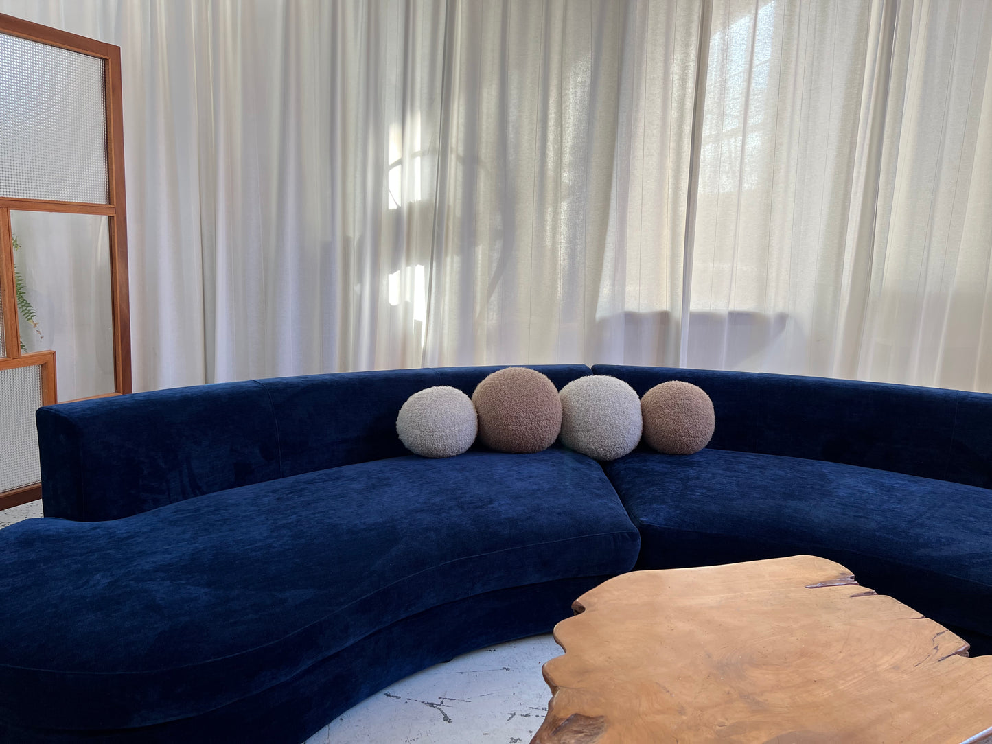 Bespoke Navy Velvet Curved Modular Sofa