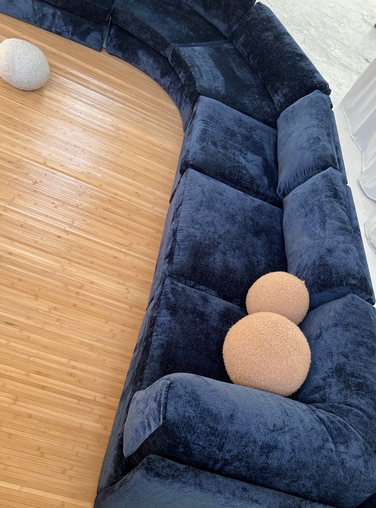Bespoke Curved Navy Chenille Modular Sofa