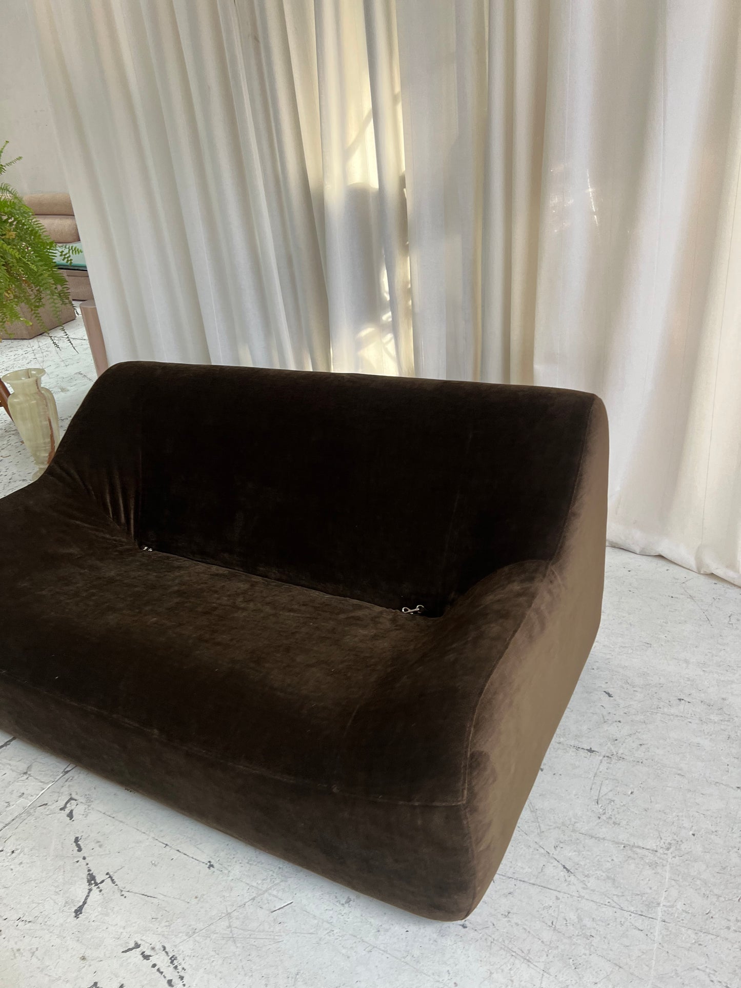 Restored Vintage Chocolate Velvet Sofa