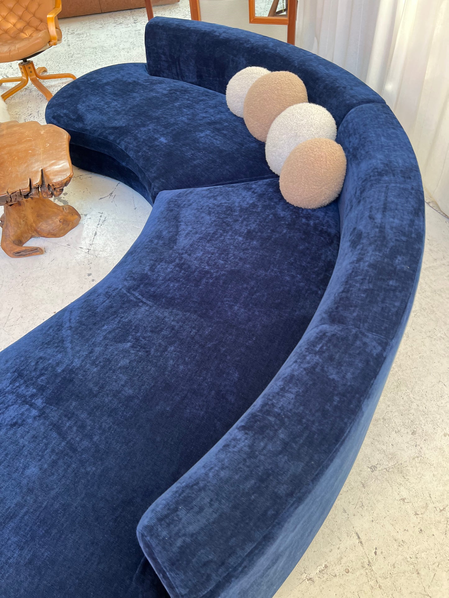 Bespoke Navy Velvet Curved Modular Sofa