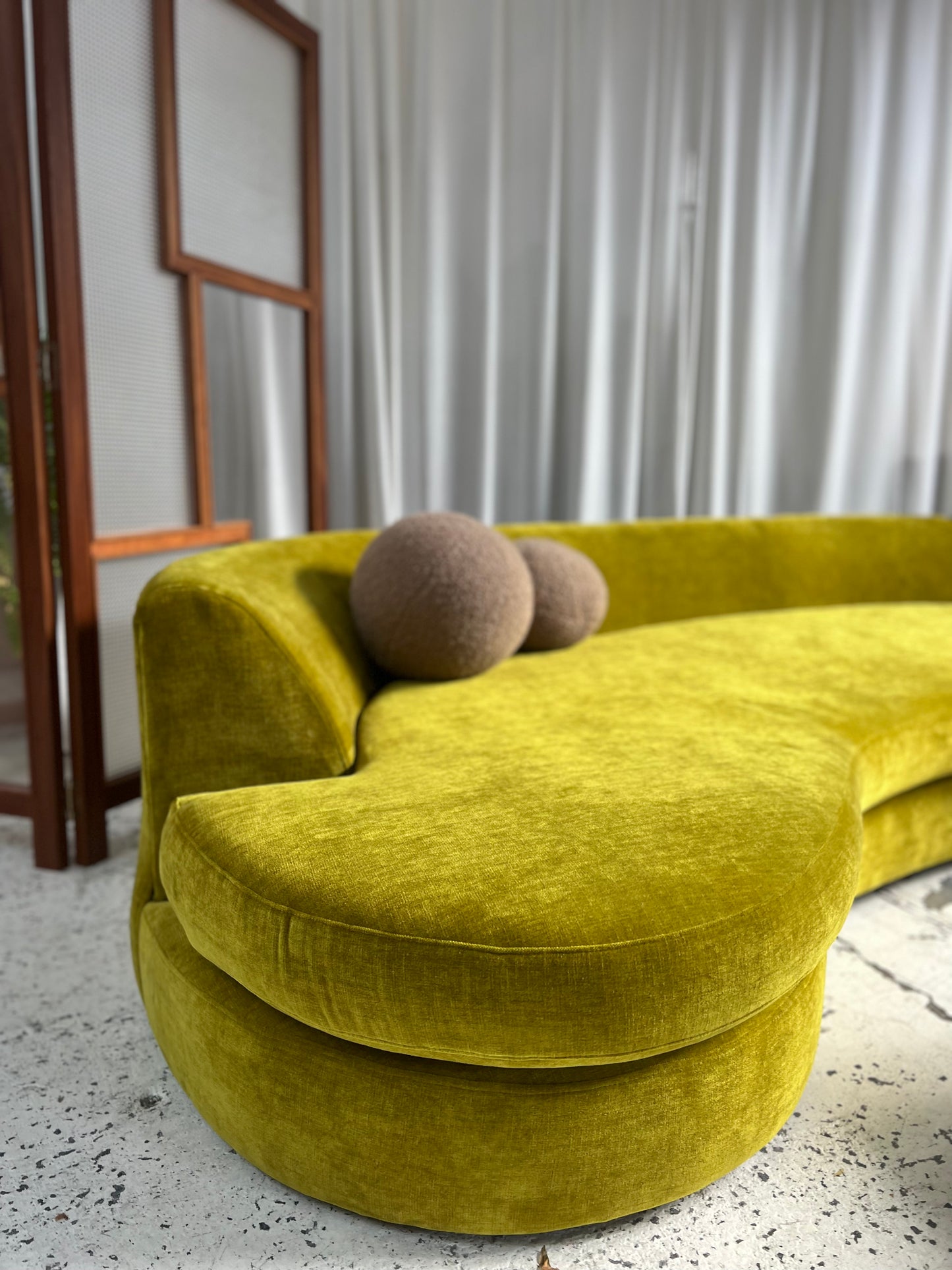 Bespoke Chartreuse Velvet Curved Modular Sofa
