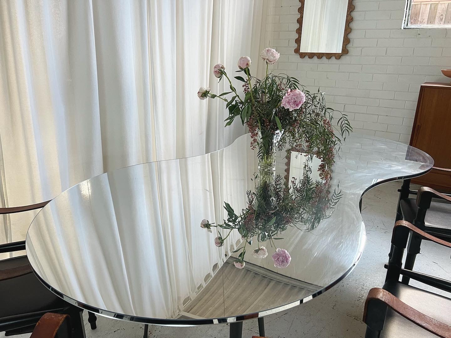 Large Custom Curved Mirrored Table