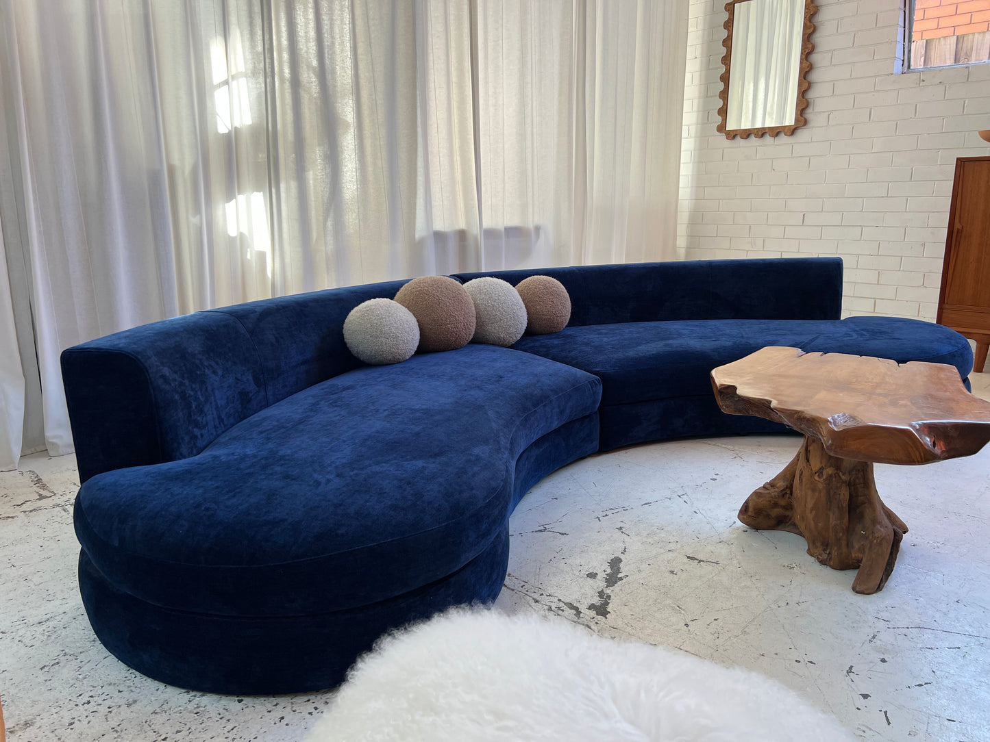 Bespoke Navy Velvet Curved Modular Sofa
