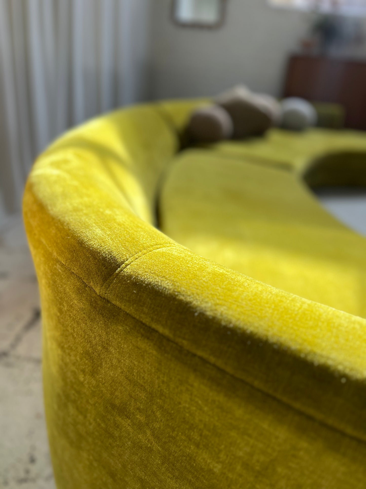 Bespoke Chartreuse Velvet Curved Modular Sofa