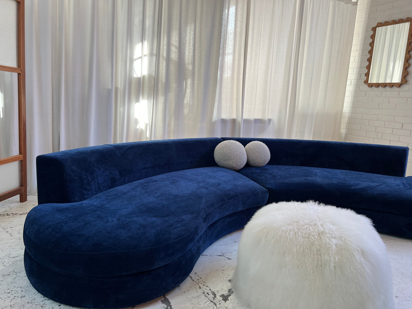 Bespoke Navy Velvet Curved Modular Sofa