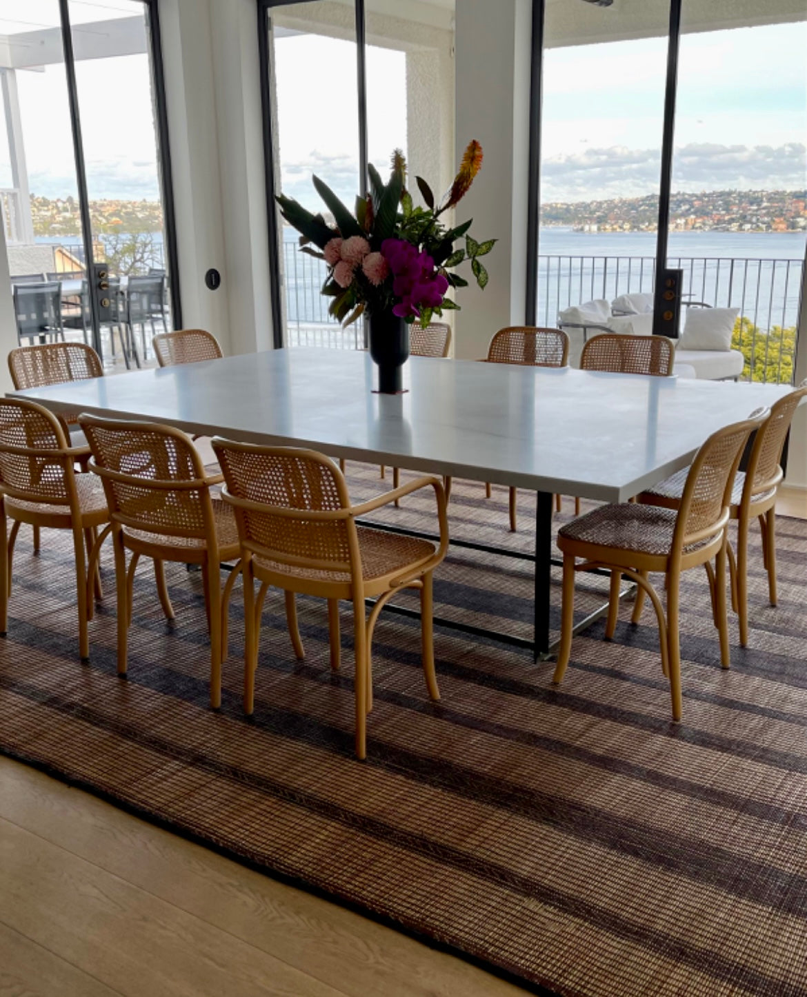 Custom Large Marble and Brass Dining Table