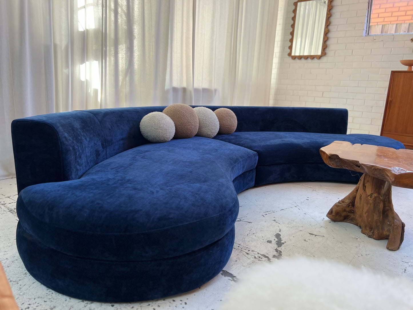 Bespoke Navy Velvet Curved Modular Sofa