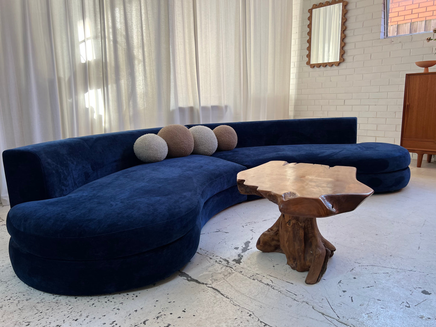 Bespoke Navy Velvet Curved Modular Sofa
