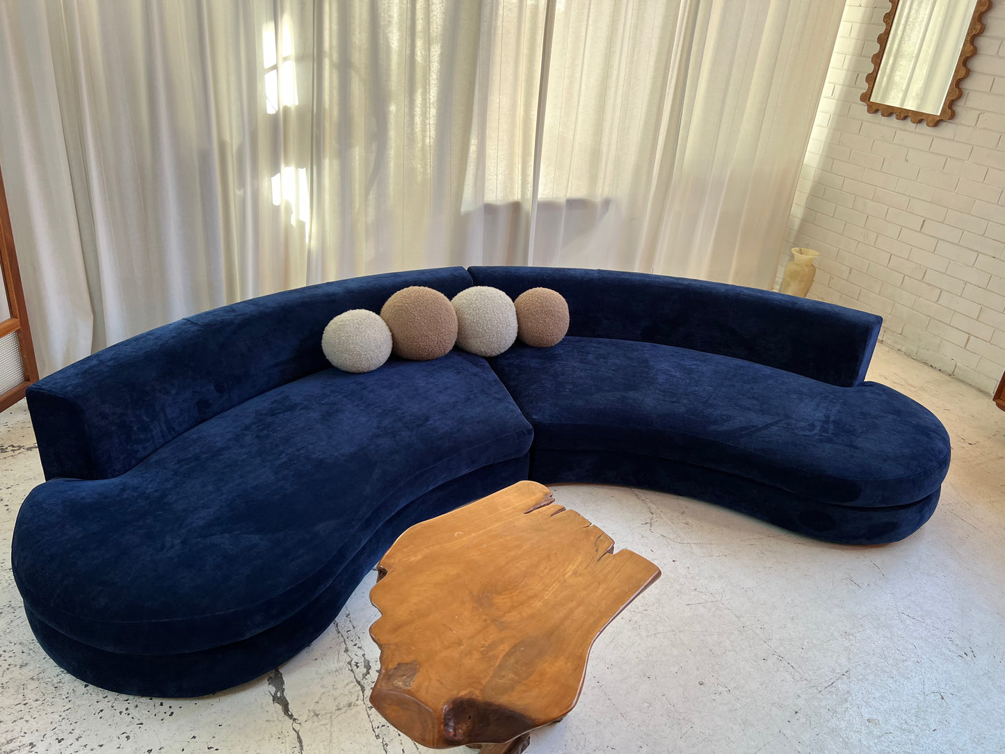 Bespoke Navy Velvet Curved Modular Sofa