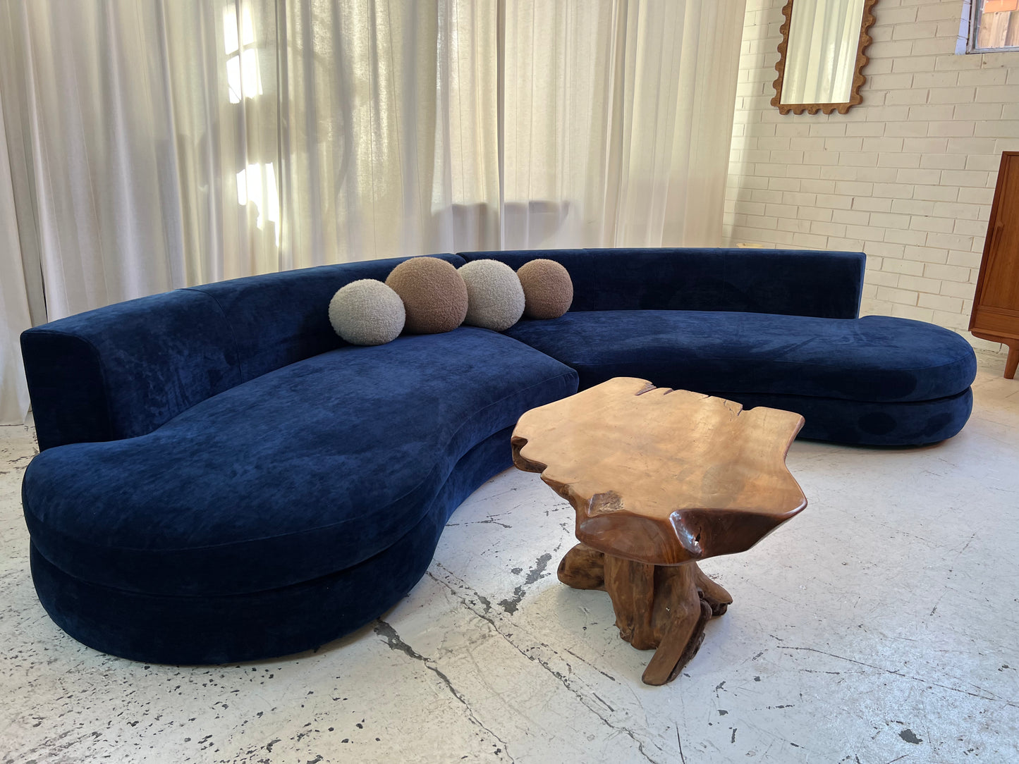Bespoke Navy Velvet Curved Modular Sofa
