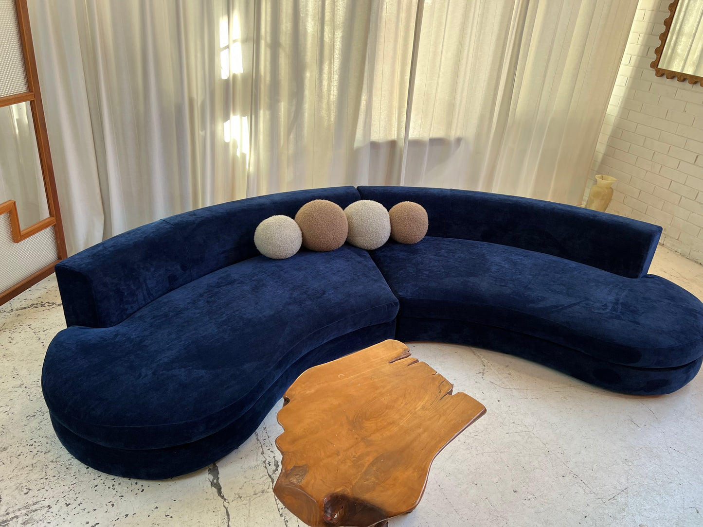 Bespoke Navy Velvet Curved Modular Sofa