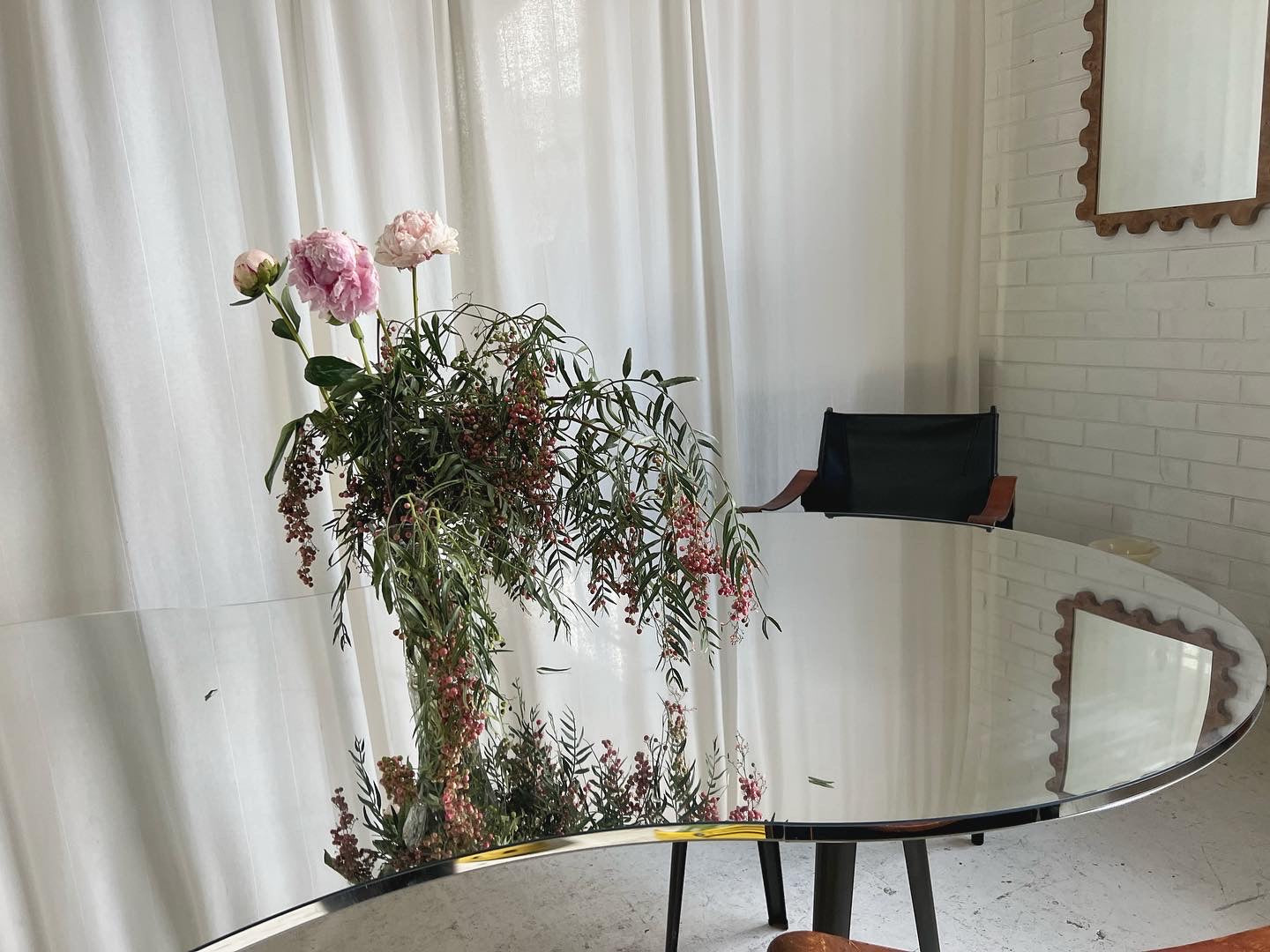 Large Custom Curved Mirrored Table