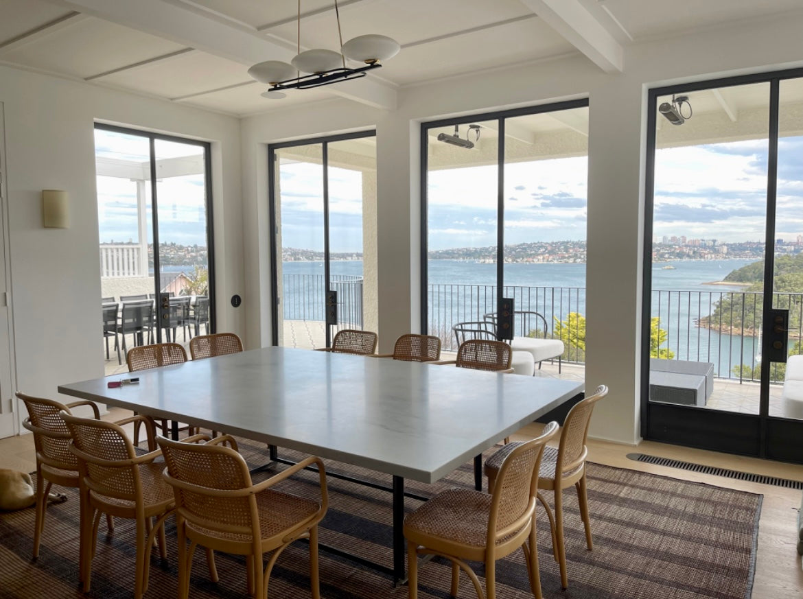 Custom Large Marble and Brass Dining Table