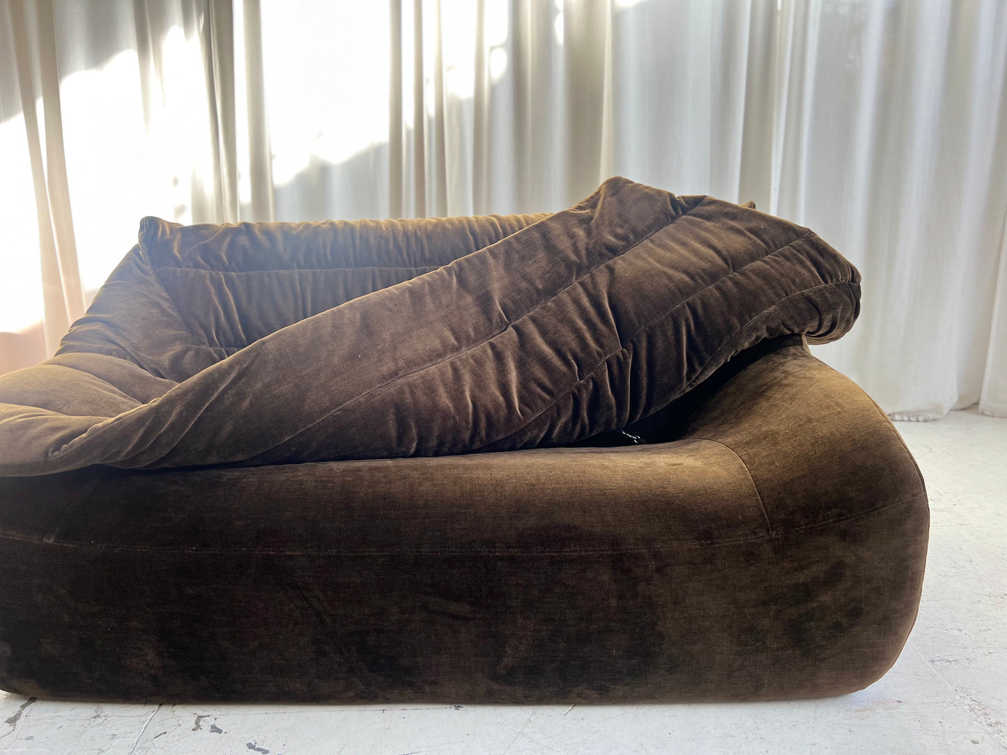 Restored Vintage Chocolate Velvet Sofa
