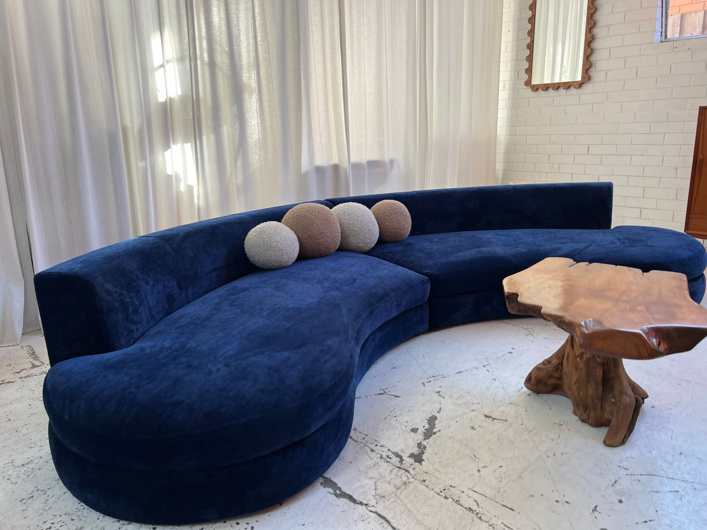 Bespoke Navy Velvet Curved Modular Sofa