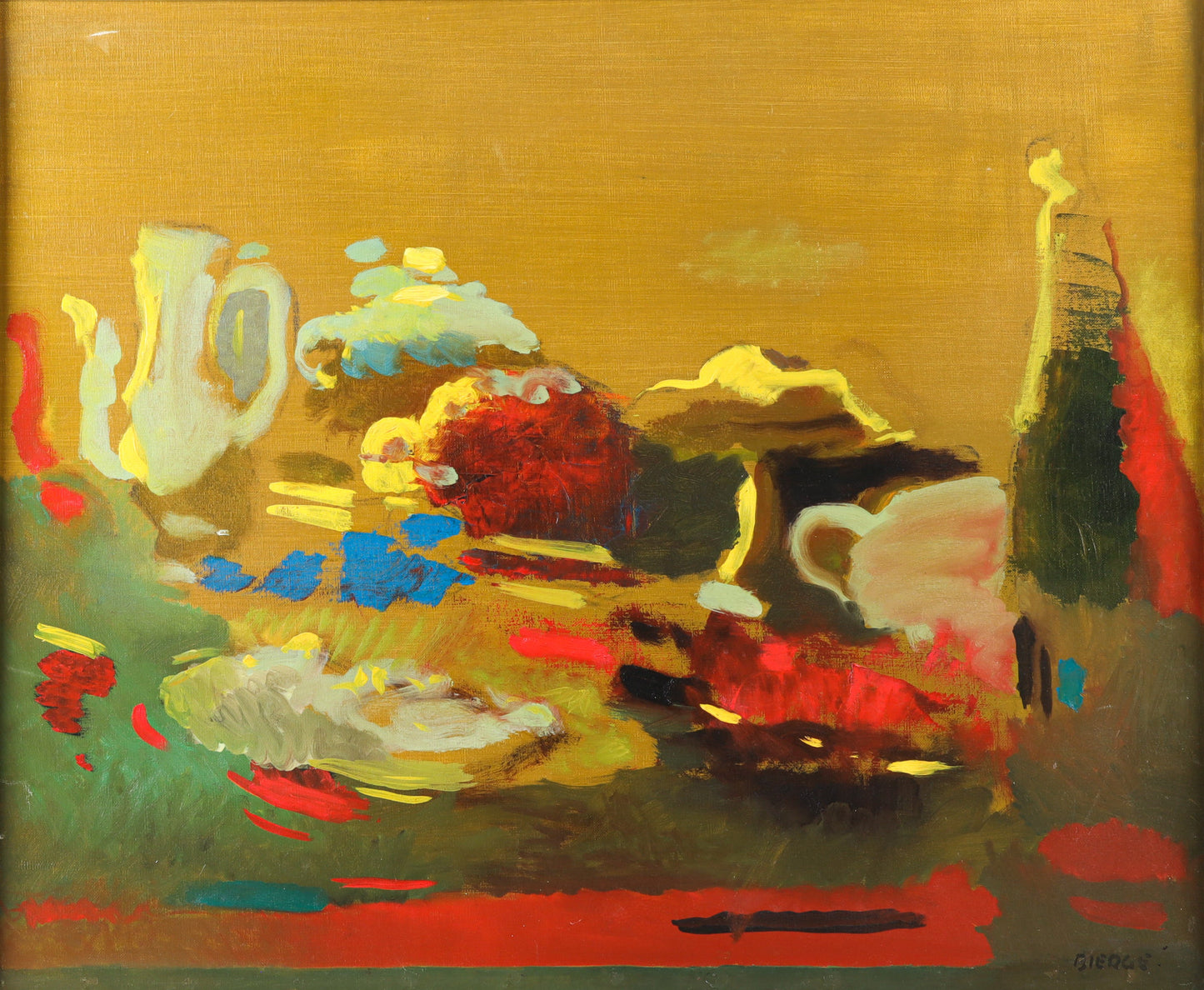 Original Painting by Roland Bierge, France 1970s - Custom Oak Frame