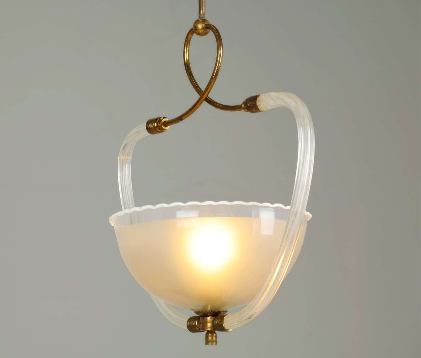 1940s Murano Glass Ceiling Pendant - Scalloped Bowl