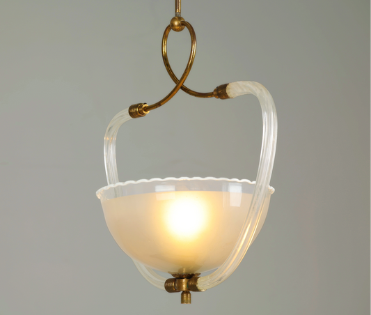 1940s Murano Glass Ceiling Pendant - Scalloped Bowl