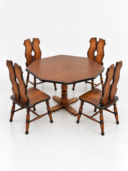 Vintage Dining Table with Four Matching Chairs