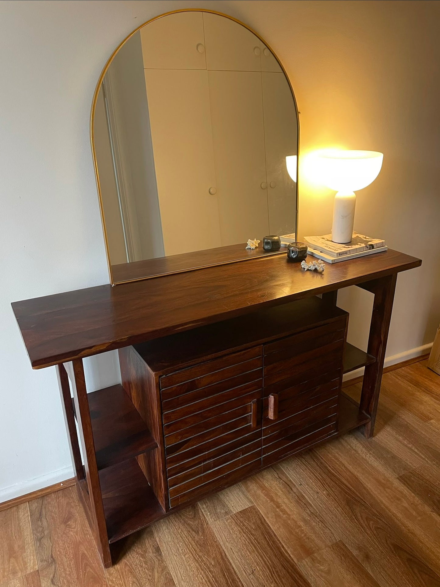 Solid Sheesham Rosewood Console Table | Sideboard Buffet Cabinet | Mid Century Style