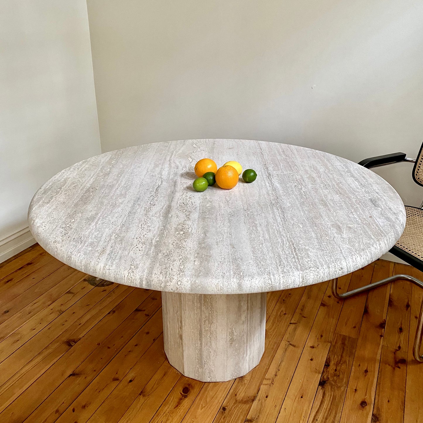 Round Unfilled Travertine Dining Table