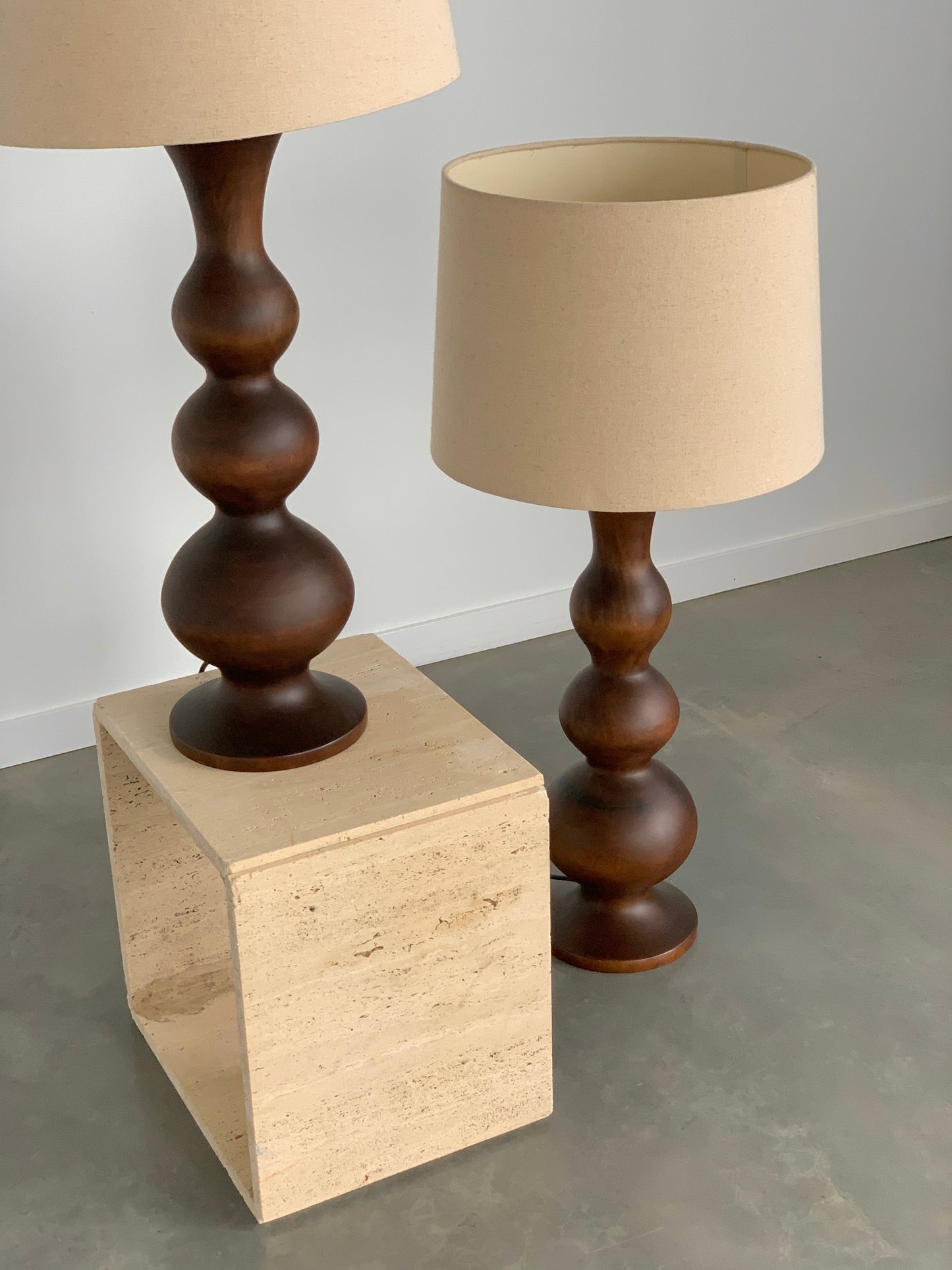 Large Curved Wooden Lamps - Two Available