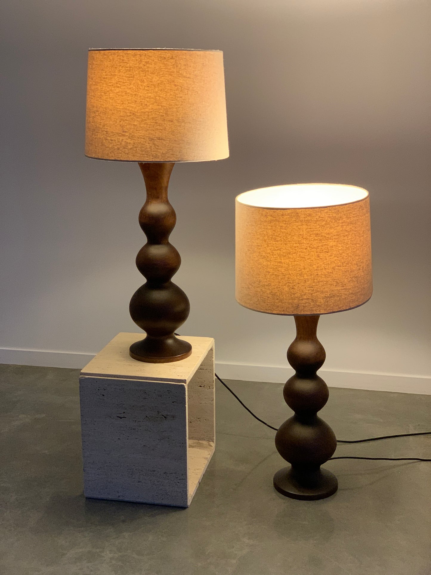 Large Curved Wooden Lamps - Two Available