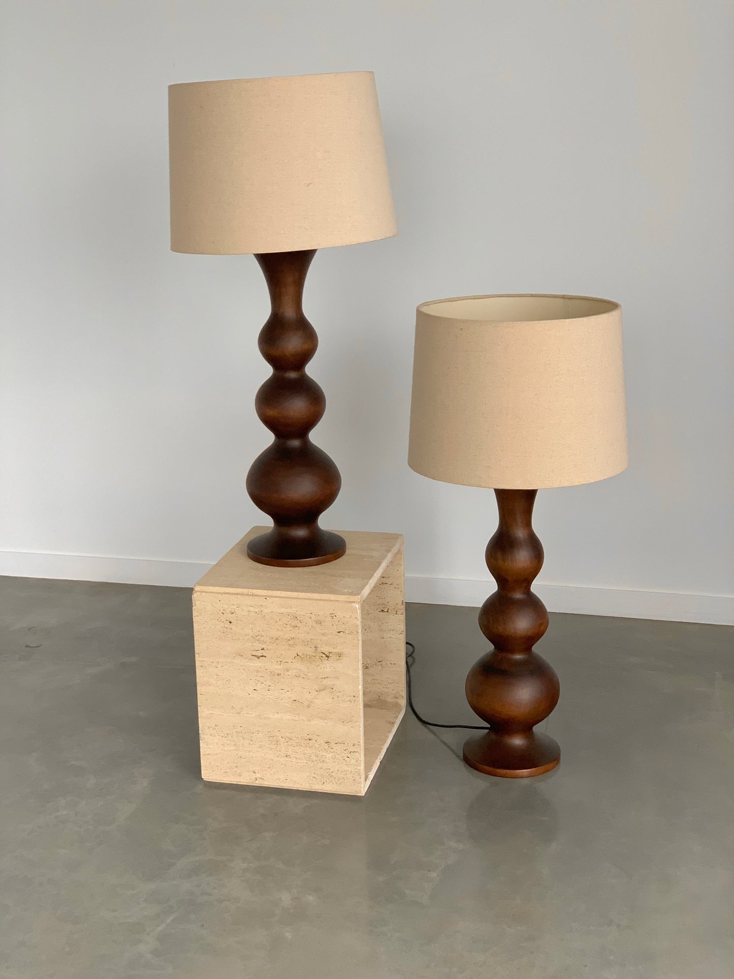 Large Curved Wooden Lamps - Two Available