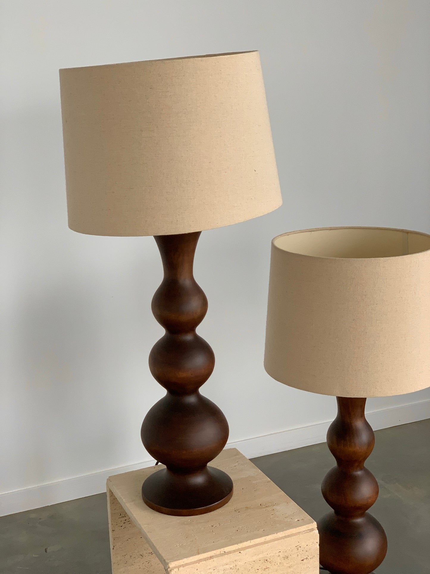 Large Curved Wooden Lamps - Two Available