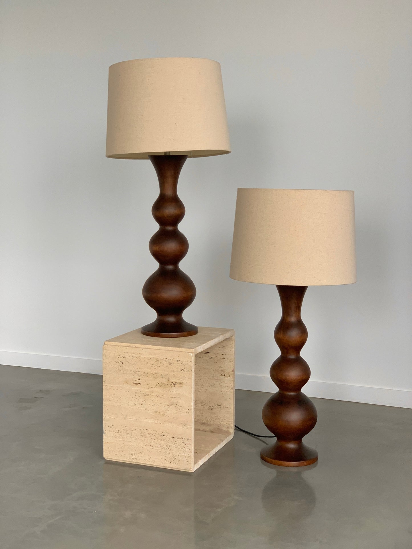 Large Curved Wooden Lamps - Two Available