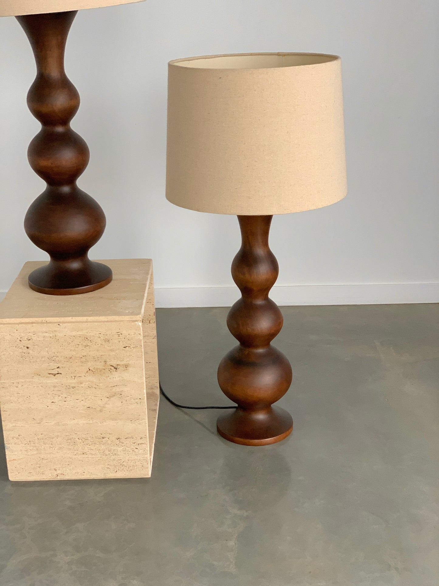 Large Curved Wooden Lamps - Two Available