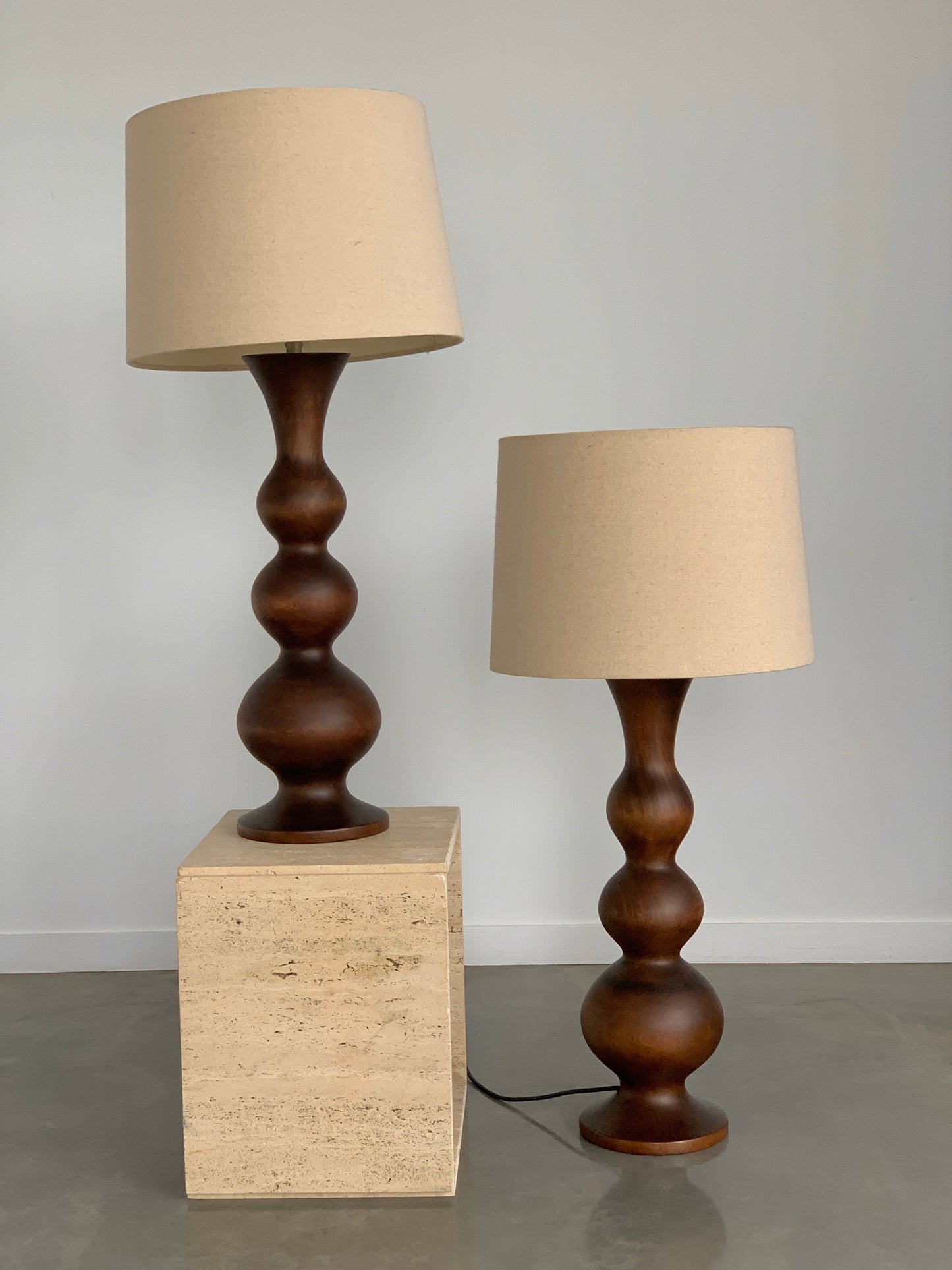 Large Curved Wooden Lamps - Two Available