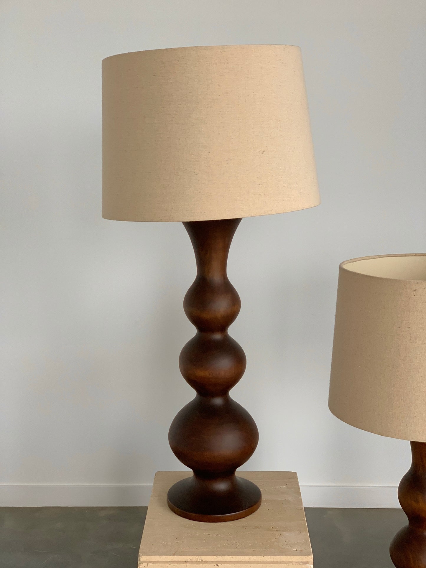 Large Curved Wooden Lamps - Two Available