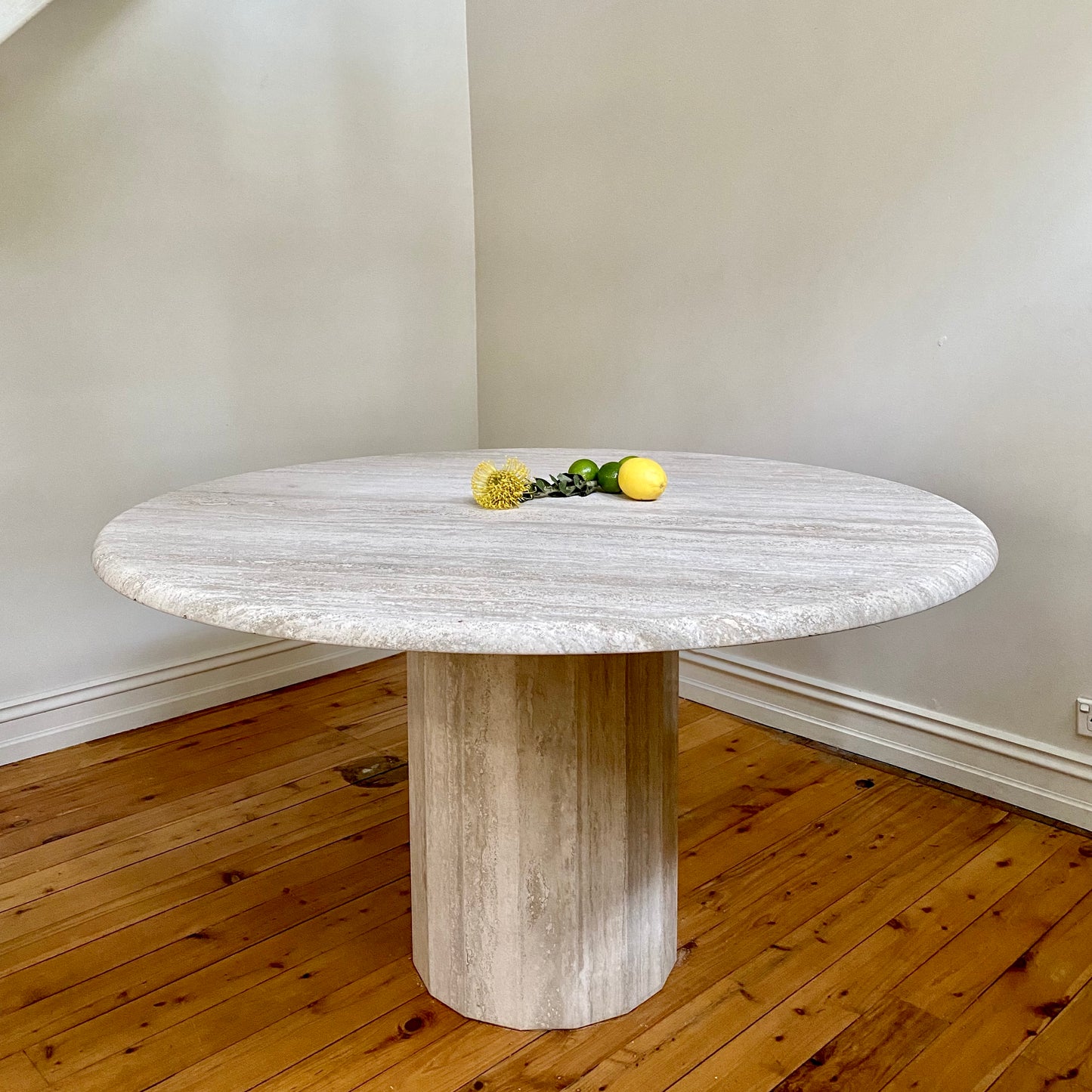Round Unfilled Travertine Dining Table