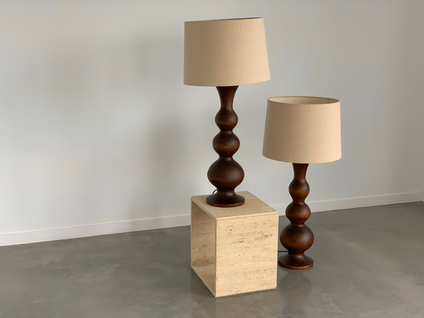 Large Curved Wooden Lamps - Two Available