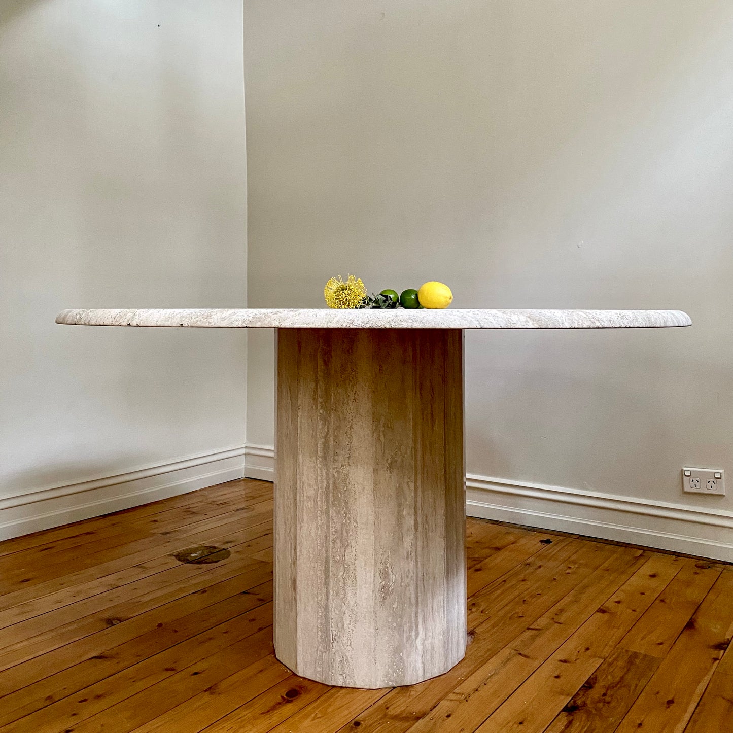 Round Unfilled Travertine Dining Table