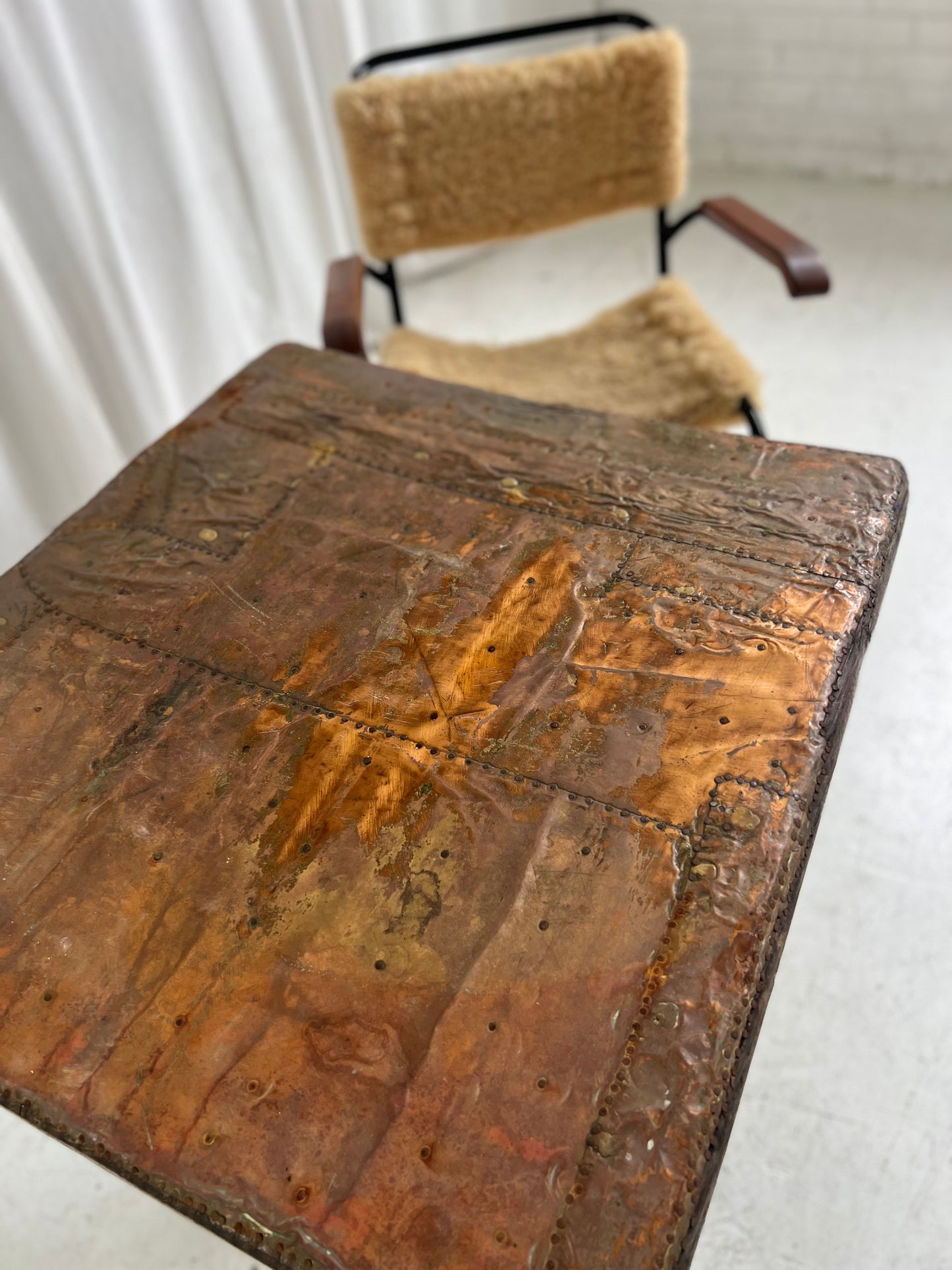 - Vintage Handmade Hammered Copper Table (Table #1)