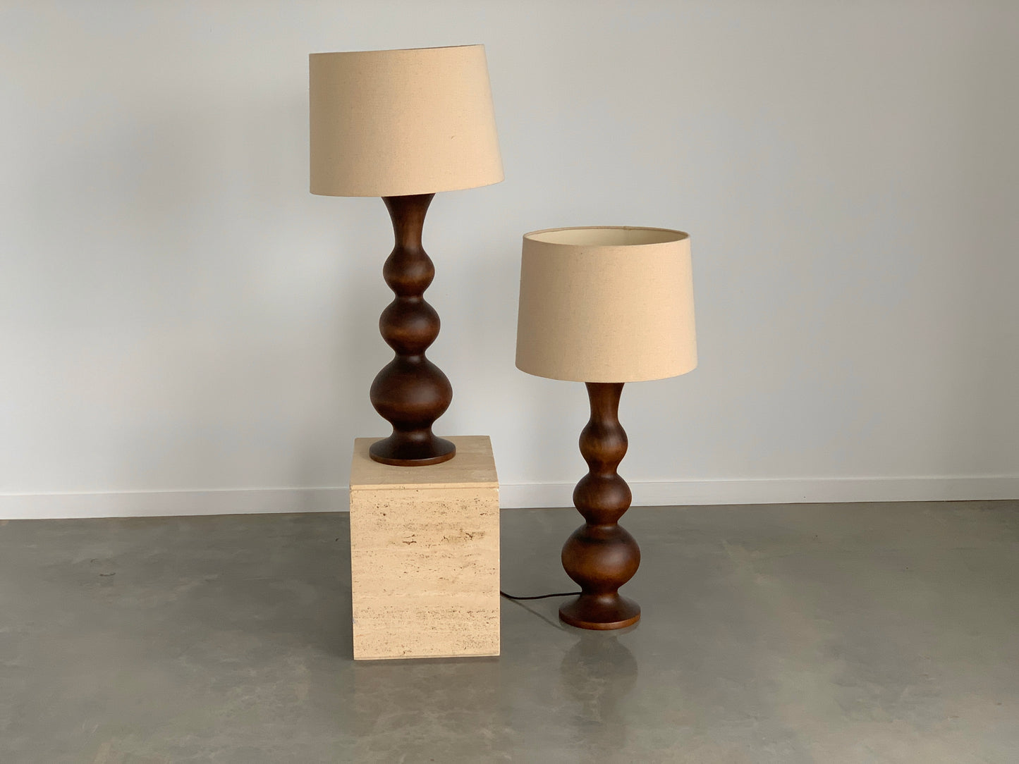 Large Curved Wooden Lamps - Two Available