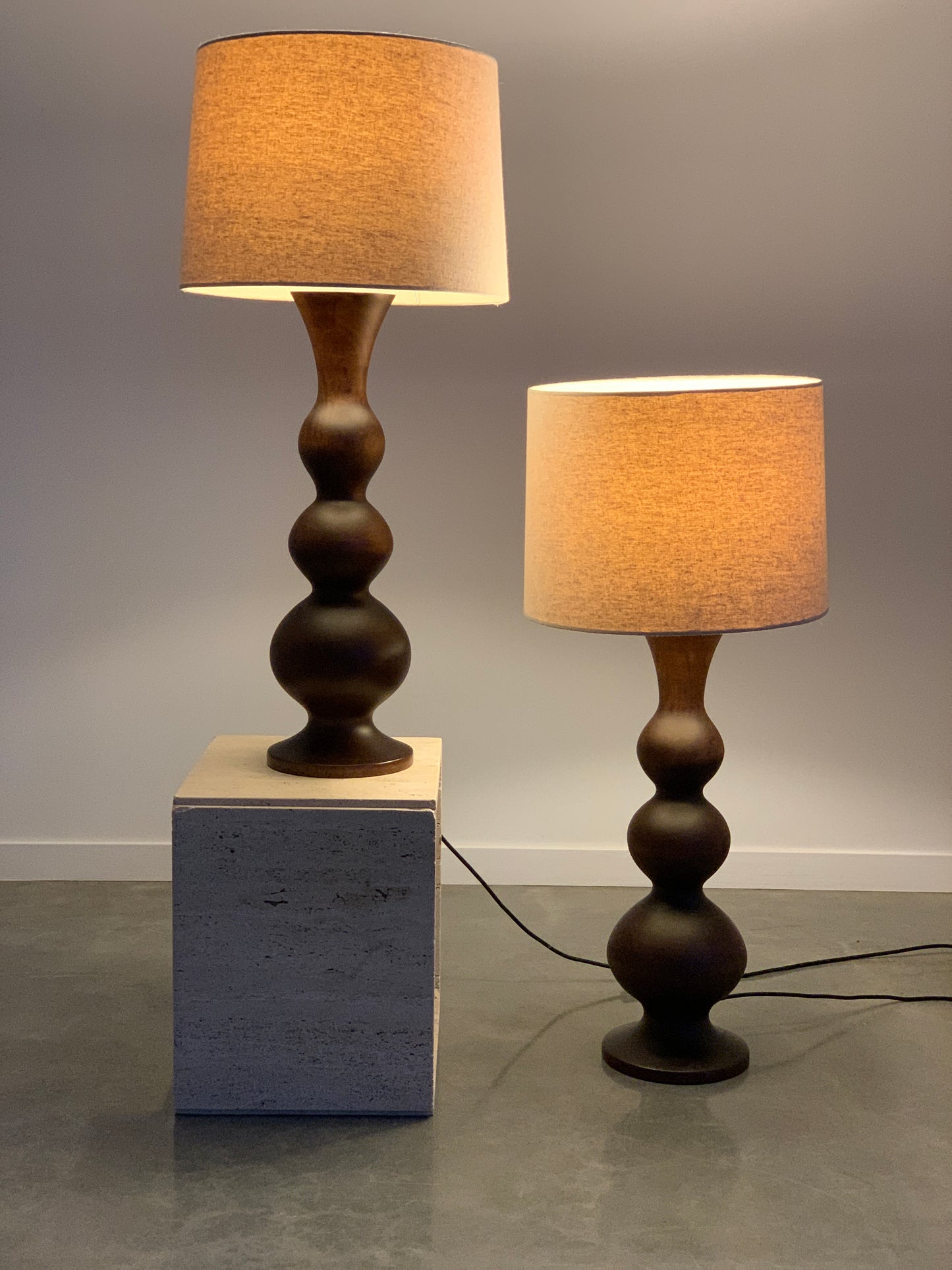 Large Curved Wooden Lamps - Two Available