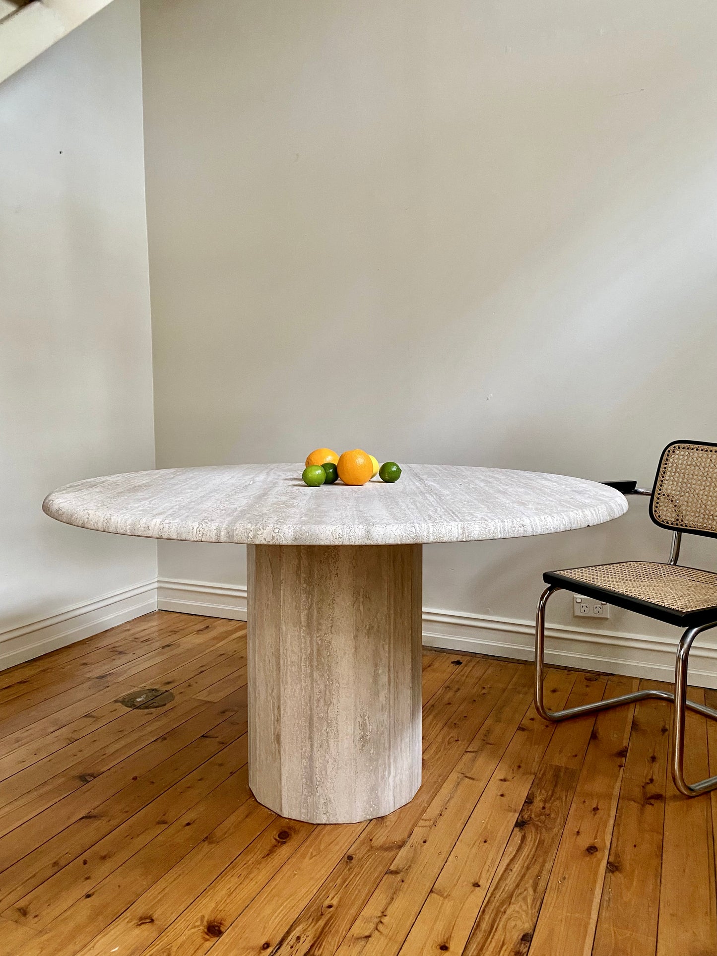 Round Unfilled Travertine Dining Table