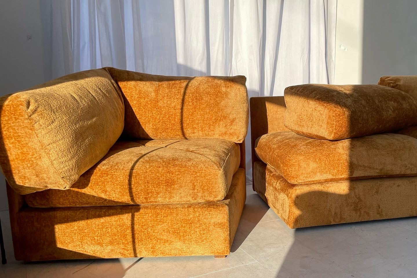 - Burnt Amber Three Piece Modular Sofa