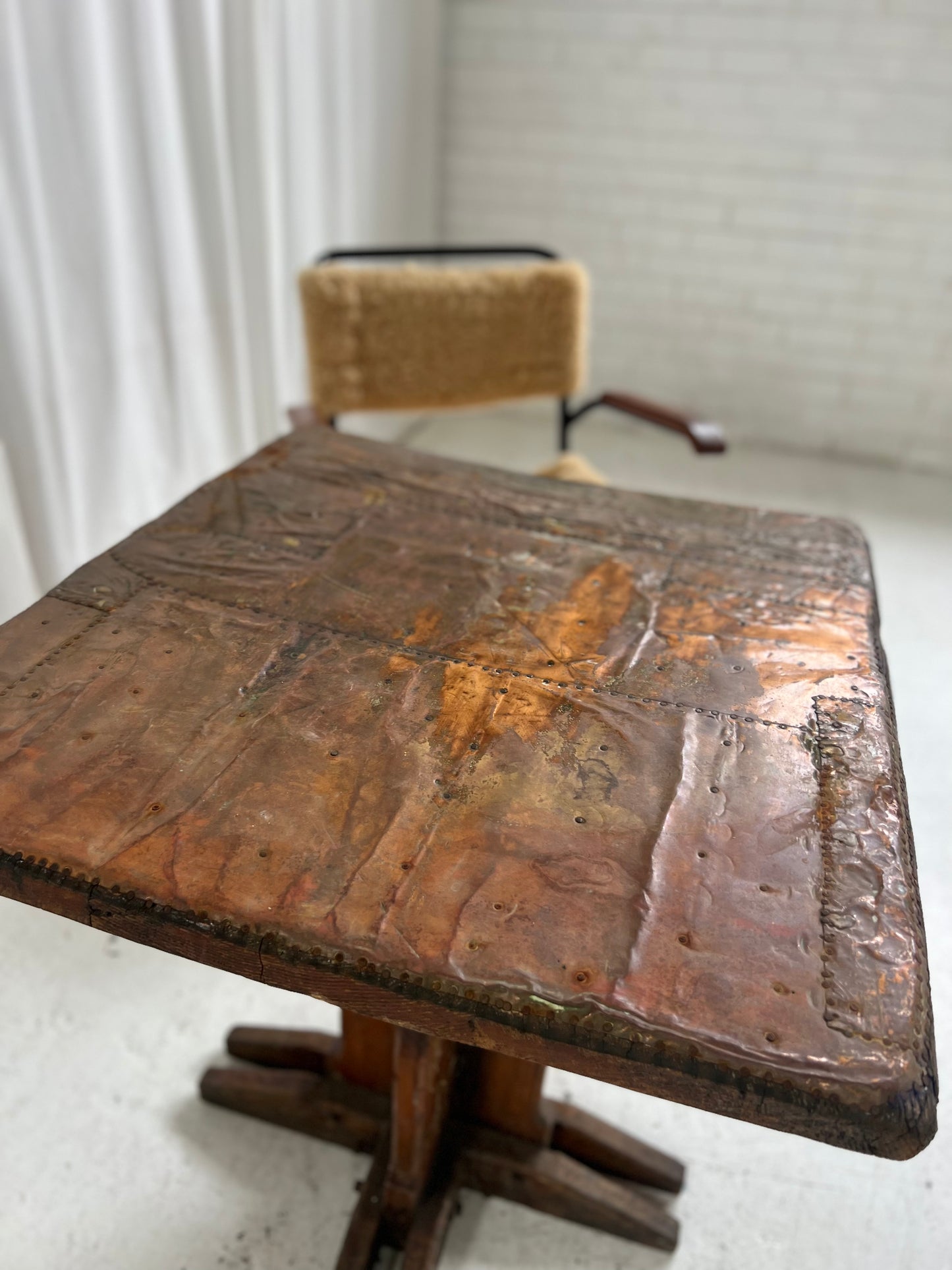- Vintage Handmade Hammered Copper Table (Table #1)