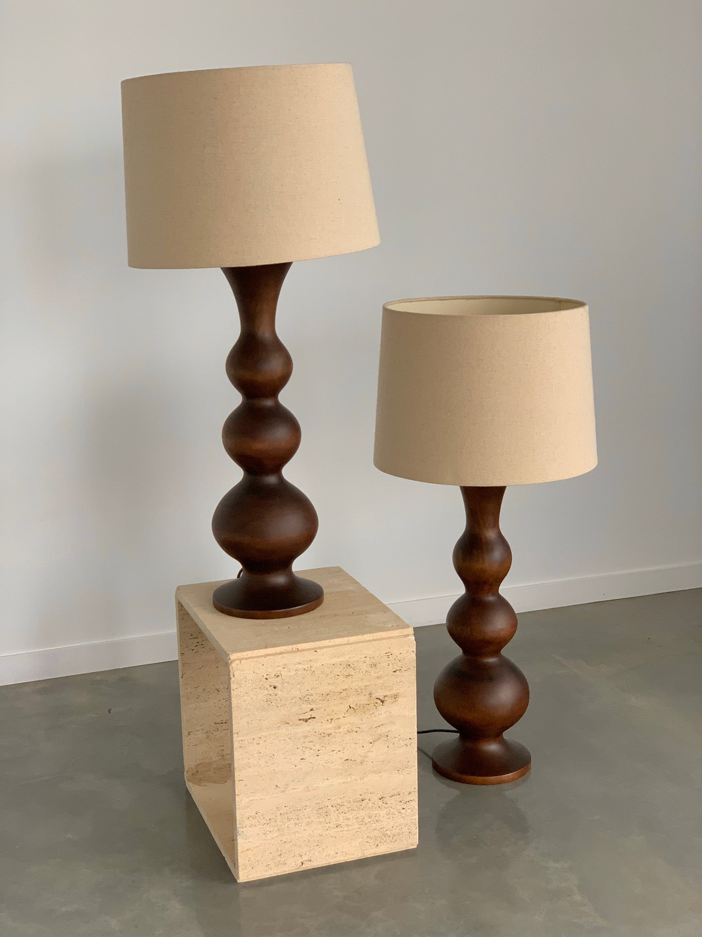 Large Curved Wooden Lamps - Two Available