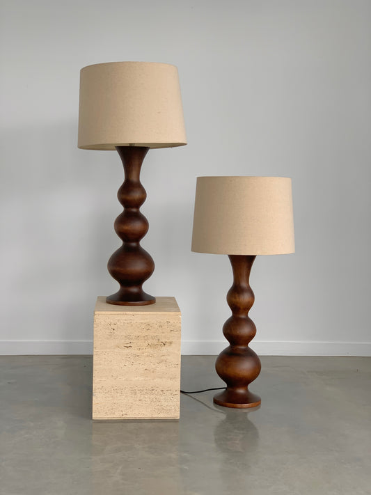 Large Curved Wooden Lamps - Two Available