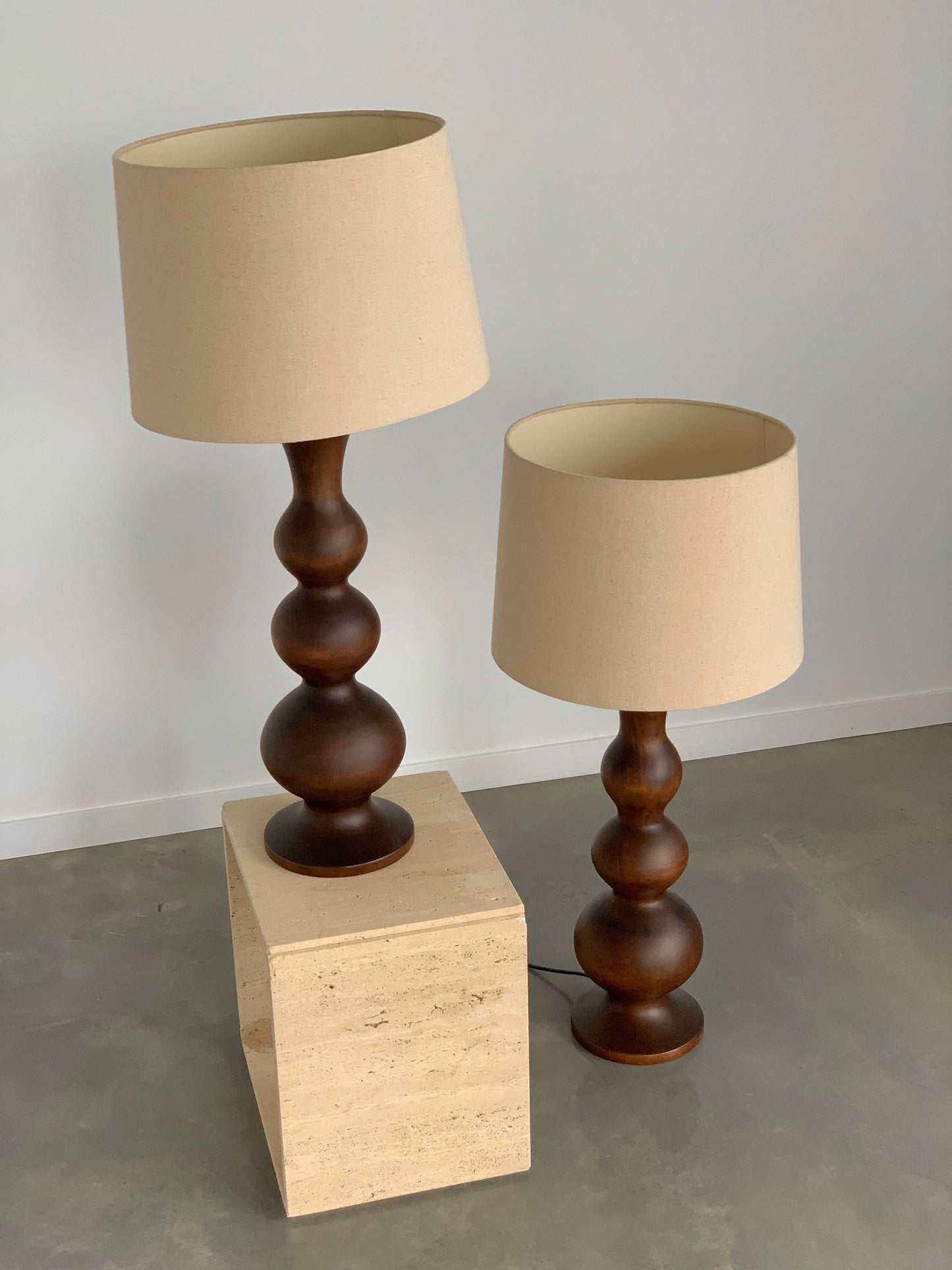 Large Curved Wooden Lamps - Two Available
